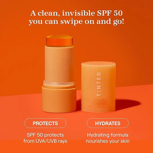 Live Tinted Hueguard Invisible Sunscreen Stick SPF 50: Waterproof, Sweatproof, Body and Face Sunscreen Stick, Roll On Suns...