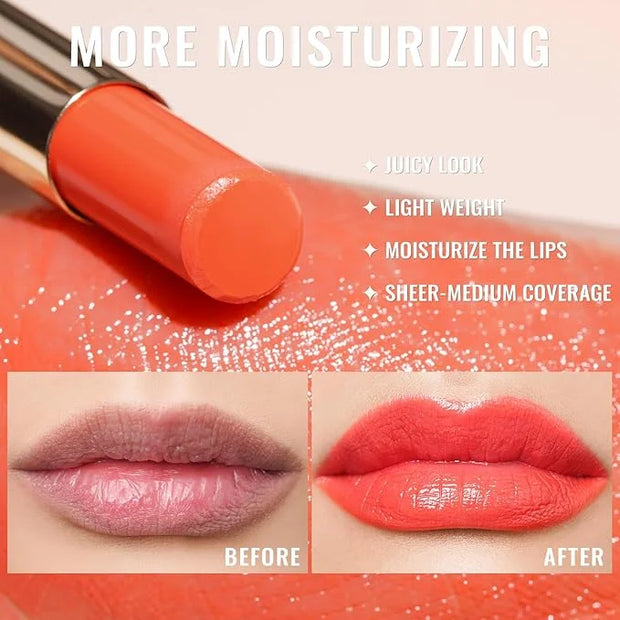 Oulac Moisturizing Shine Orange Red Lipstick for Women - 2 in 1 Orange Red Glossy Tinted Lip Balm, Hydrating Winter Lipsti...