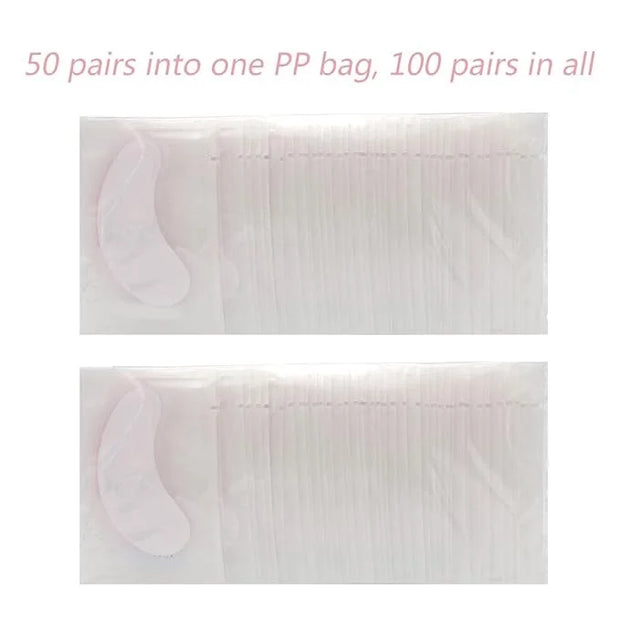 100 Pairs Set Under Eye Pads Disposable Eye Gel Patches for Eyelash Extensions Tool Kit, Pink Film - Product Image