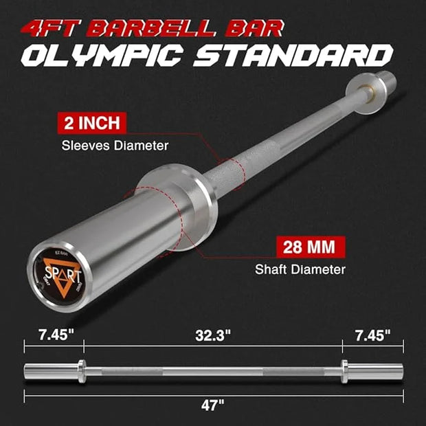 4FT Olympic Barbell Bar 47Inch Straight 2 Collars, 500Lbs Capacity 2 Inch - Product Image