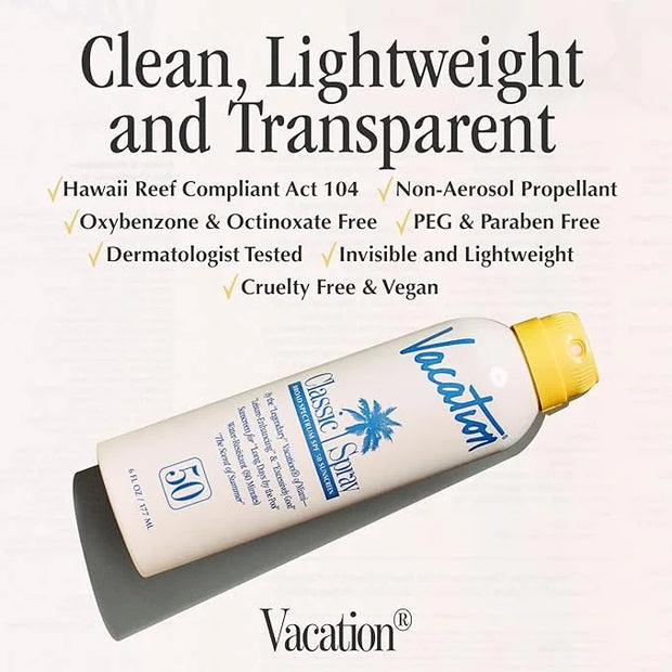 Vacation Classic Spray Sunscreen SPF 50 + Air Freshener Bundle, Broad Spectrum Sunscreen Spray, Vegan Sunblock Spray, Body...
