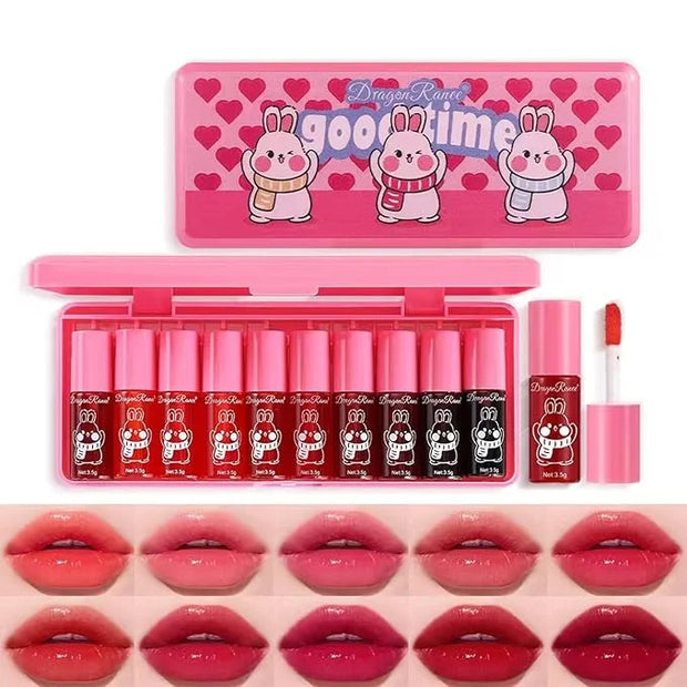 Eakroo 10 Colors Lip Tint Stain Set, Korean Lip Gloss Watery Lip Stain Moisturizing Mini Liquid Lipstick Set, Multi-Use Li...