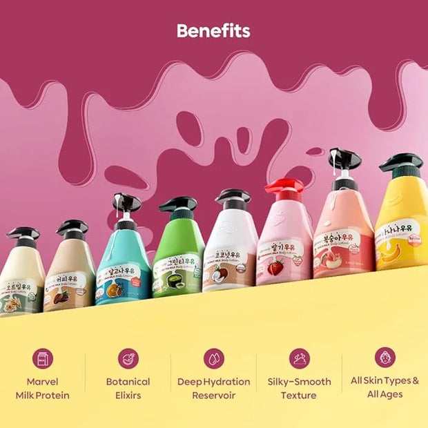 WELCOS Kwailnara Dalgona Milk Body Lotion & Body Wash Set – Energizing & Moisturizing Korean Skincare Set with Dalgona Ext...