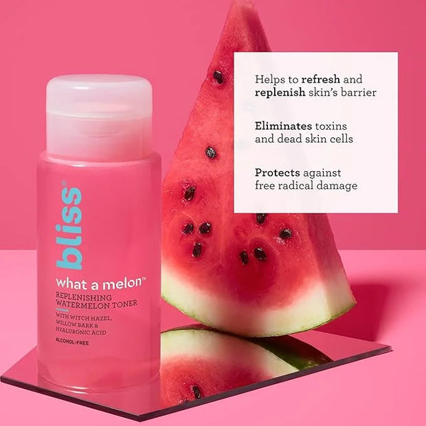 Bliss What a Melon Replenishing Watermelon Hyaluronic Acid Toner - 7 Fl Oz - Witch Hazel & Willow Bark - Hydrates, Refresh...