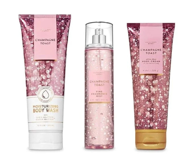 Bath and Body Works - Champagne Toast - 3 pc. Gift Set - Moisturizing Body Wash, Fine Fragrance Mist and Ultra Shea Body C...