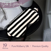 CELESTIAL SILK Mulberry Silk Sleep Eye Mask with Adjustable Elastic Strap (Adjustable, Black/White Stripe) - Product Image