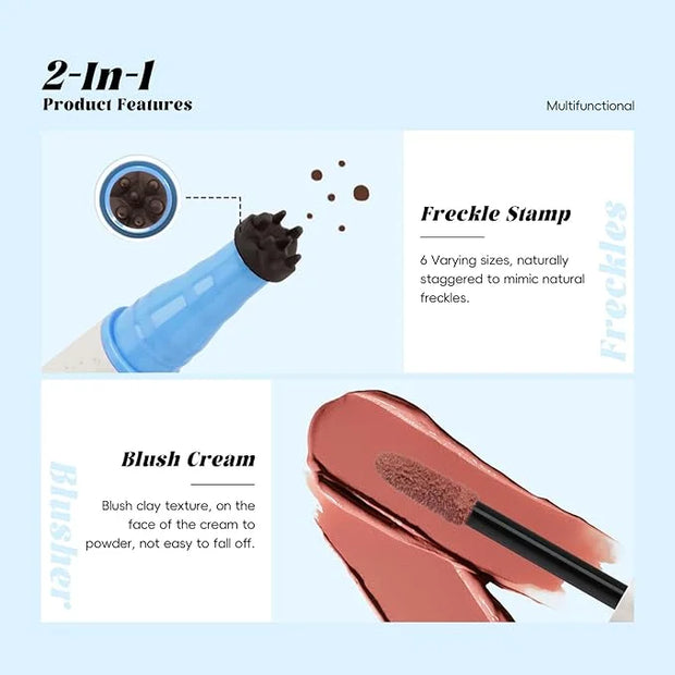 Freckle Blush Pen, 2in1 Dark Brown Faux Freckle Stamp Pen Coral Orange Liquid Blush for Natural Summer Sunkissed Makeup, L...