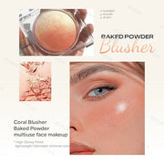 KYDA Baked Blush, Coral Glow Powder for Blush and Highlighter, High Glossy Finish, Lightweight Blendable Shimmer Blusher, ...