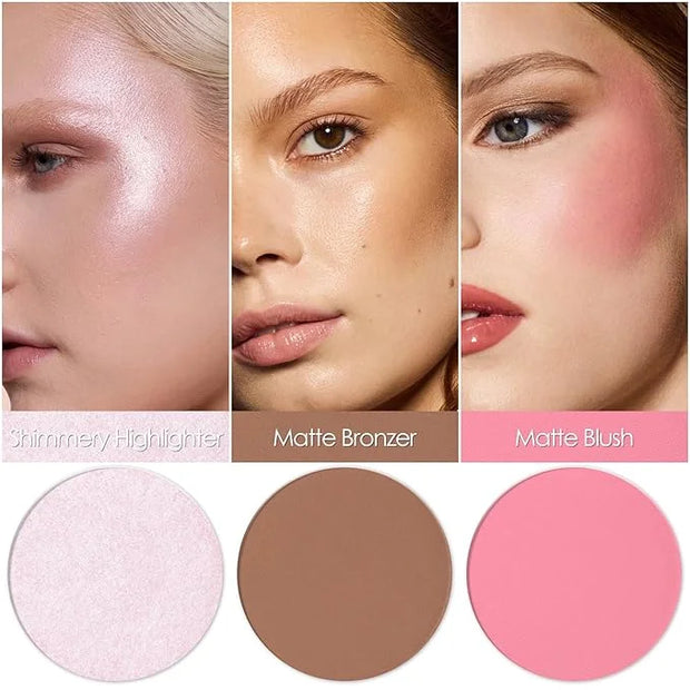 FOCALLURE Blush and Highlighter Palette,3 in 1 Contour Palette,Cruelty-Free Matte Bronzer Powder,Shimmer Illuminator Highl...