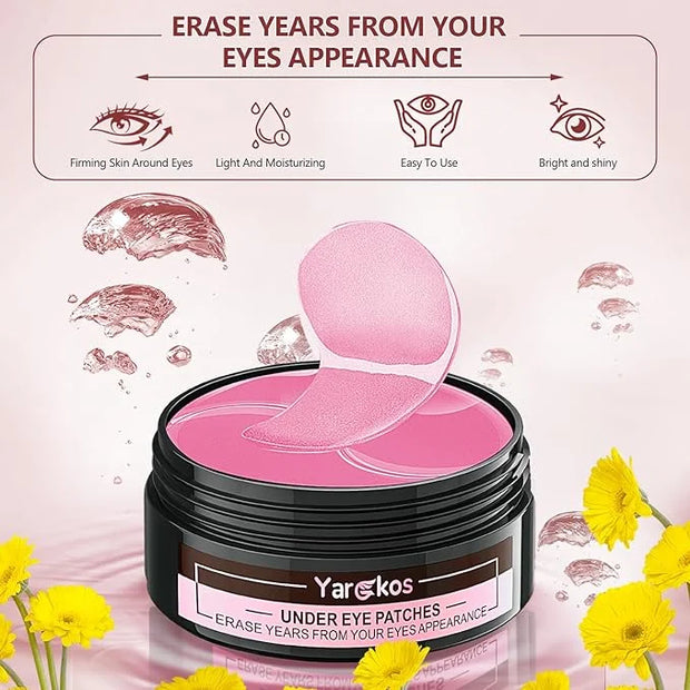 2 Packs 60 Pcs Under Eye Patches, 24K Gold+Pink, 30 Pairs Women Undereye Mask for Puffy Eyes Dark Circles Treatment, Men C...