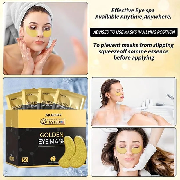 Under Eye Patches (30 Pairs) – 24K Gold Collagen Eye Masks for Puffy Eyes, Dark Circles, Bags, and Wrinkles – Soothes, Smo...