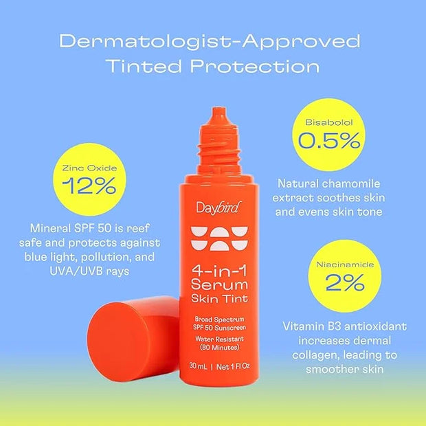 4-in-1 Skin Tint Serum, Tinted Serum for Face, SPF 50 + Niacinamide, 1 Fl Oz (Light)