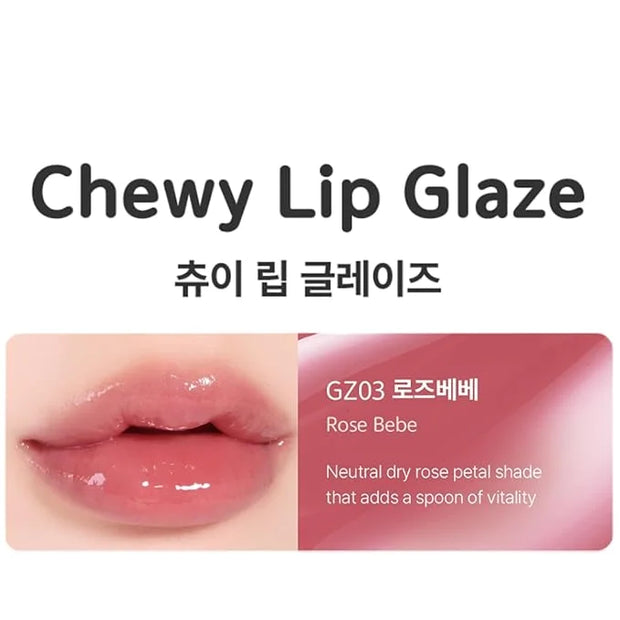 Chewy Lip Glaze, High Shine Lip Gloss, Korean Beauty (GZ03 Rose Bebe, 3.5 grams) - Product Image