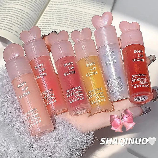 6 Colors Plumping Lip Gloss Set, Hhydrating Water Mirror Clear Lipstick Makeup, Shimmery Glitter Moisturizing Lip Gloss wi...