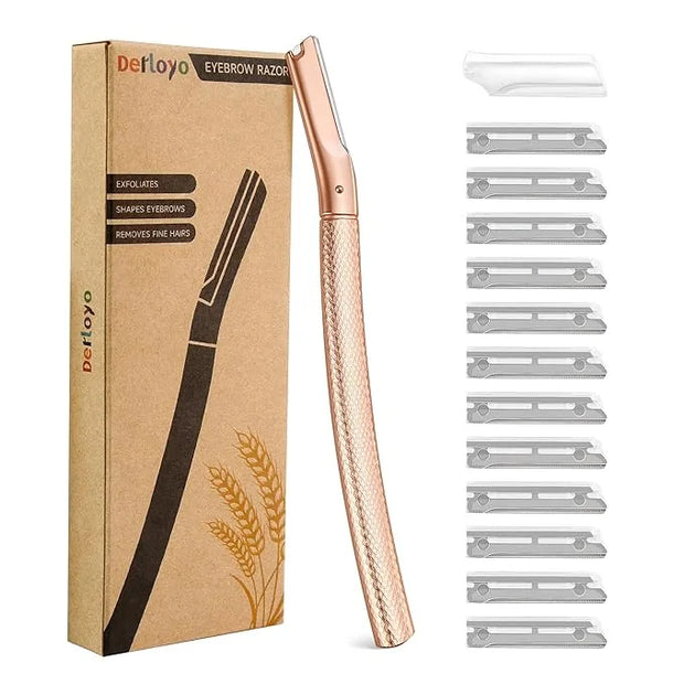 Eyebrow Razor-Face Razors for Women-Dermaplaning Tool for Face Exfoliation & Peach Fuzz with 12 Refill Blades-Facial Derma...