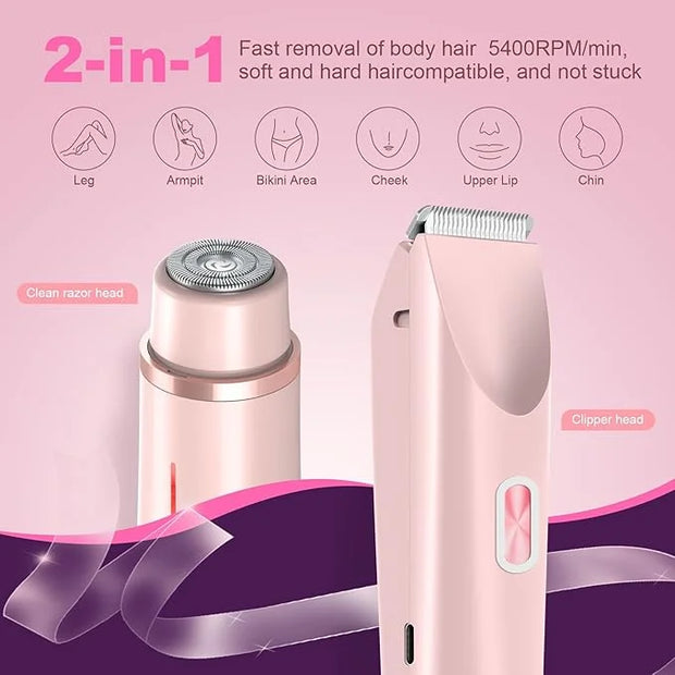 Glow Aura Womens Shaver 2 in 1, Electric Razor, Painless Hair Removal for Face,Body Waterproof Wet & Dry Use Body Hair Tri...