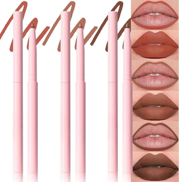 evpct 3Pcs Retractable Lip Liner Pencils Set Pack for Shaping & Sculpting Lips, Nude Pink Orange Coffee Taupe Dark Brown C...