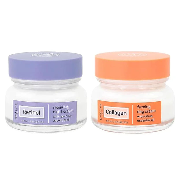 SpaLife Plump + Correct Day to Night Cream Duo – Day & Night Face Cream Set – For Dull Skin, Fine Lines & Wrinkles, Loss o...