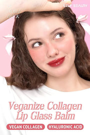 self beauty Veganize Collagen Lip Glass Balm - Hydrating Lip w/Hyaluronic Acid - Vegan Korean Lip Balm Moisturizing Lip Ca...