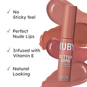 Ruby Kisses Lip Gloss Butter Bomb Gloss Non-Sticky Lip Gloss Vitamin E Natural Nude Lip Makeup -7.8mL (0.26 US fl.oz) (Nud...