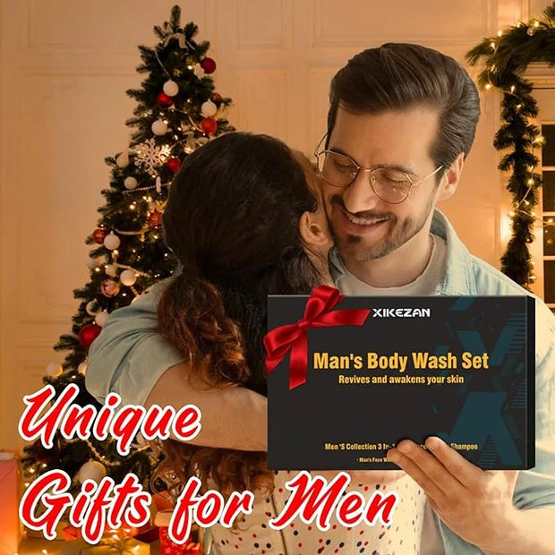 Gifts for Men,Mens Body Wash Gift Set Cleansing & Hydrating Skin w/Face Wash,Deodorant,Sandalwood & Cologne 3 in 1 Hair,Fa...