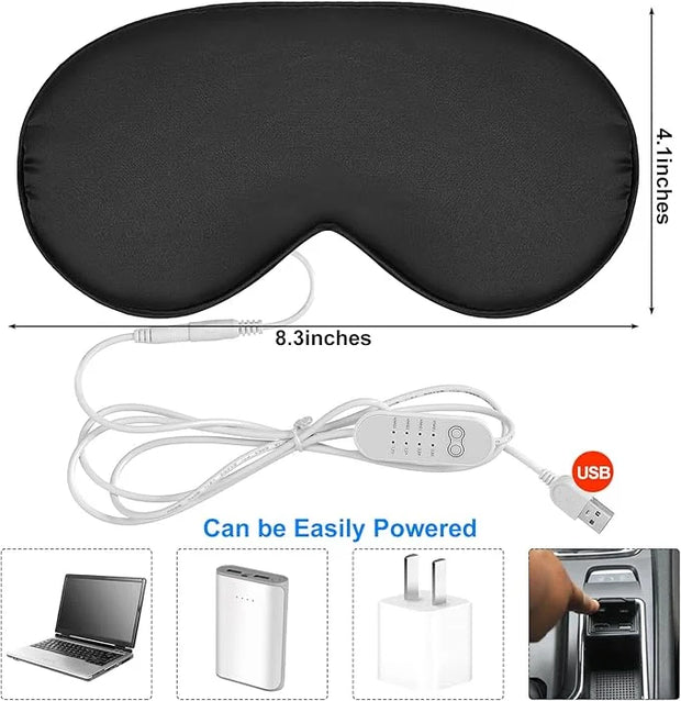 2 Pieces Silk Heated Eye Mask for Dry Eyes USB Steam Warm Compress for Puffy Eyes Adjustable Temp Sleep Eye Mask for Dry E...