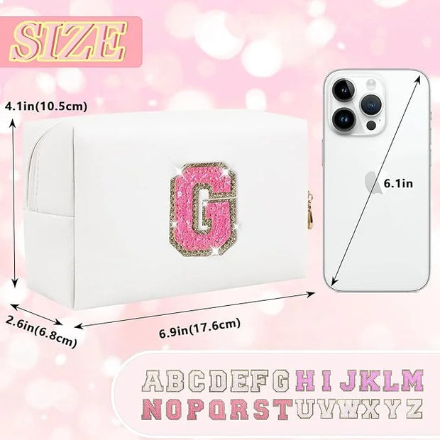 Initial letter patch makeup bag,