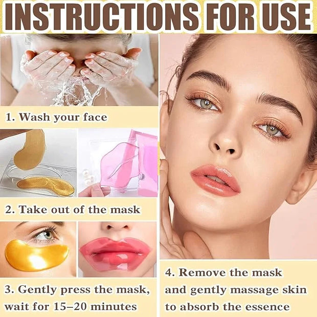 30 Pairs Lip Mask & Under Eye Mask, 24K Crystal Collagen Under Eye Patches for Puffy Eyes, Reducing Fine Lines & Dark Circ...