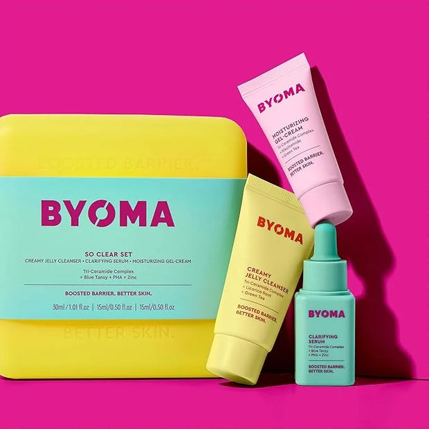BYOMA So Clear Set - Barrier Repair Skincare Set for Acne Prone Skin - Creamy Jelly Cleanser, Clarifying Face Serum & & Ge...