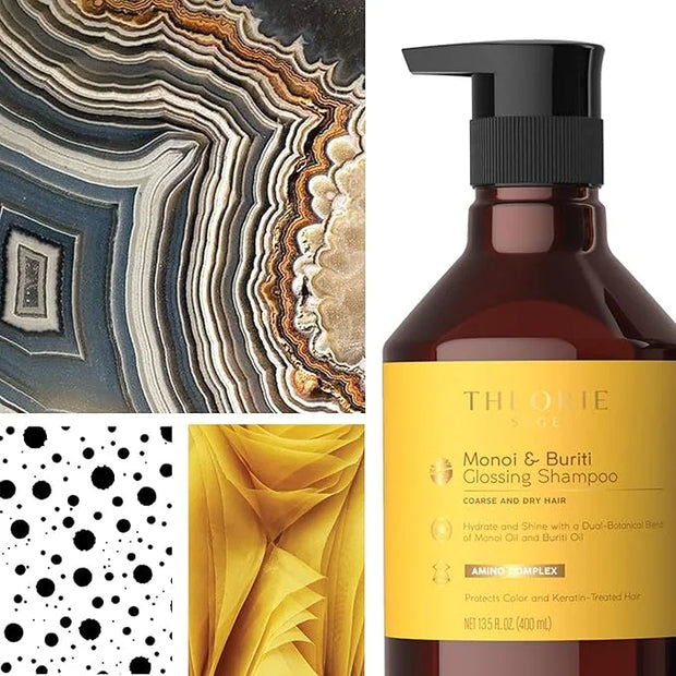 Theorie Monoi and Buriti Glossing Shampoo - Hydrate & Shine - Suited for Coarse and Dry Hair - Protects Color & Keratin Tr...