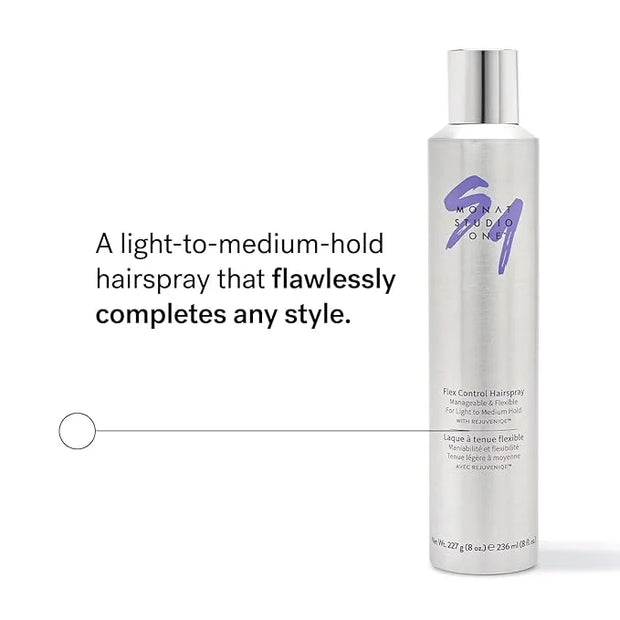 MONAT Studio One™ Flex Control Hairspray – Light to Medium Buildable Hold – Infused with REJUVENIQE® – Can be Used on Colo...