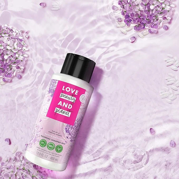 Love Beauty and Planet Shampoo Milk Moisture and Bounce for Waves and Curls Rice Oil and Angelica Essence 100 percent Biod...