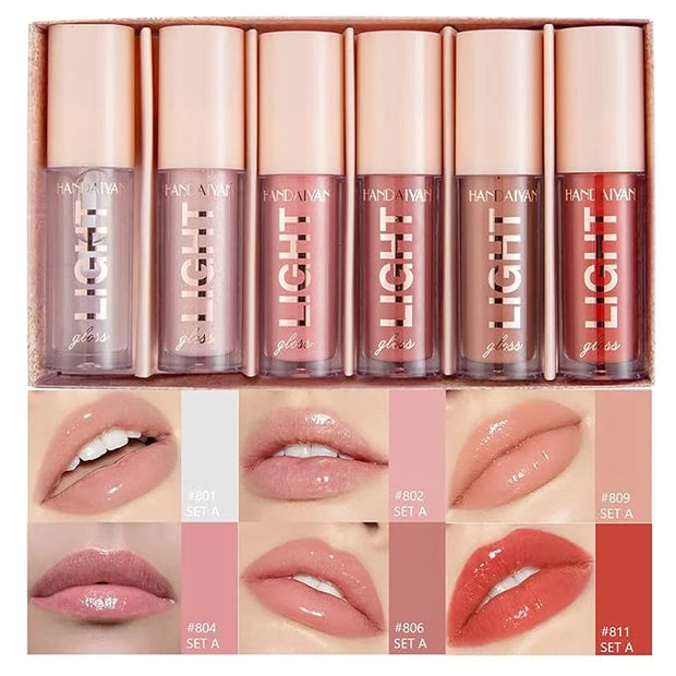 6PCS Lip Oil Light Lipgloss Set, Moisturizing Hydrating Lip Glow Oil Lip Gloss Kit High Shine Lip Plumping Glass Finish Li...