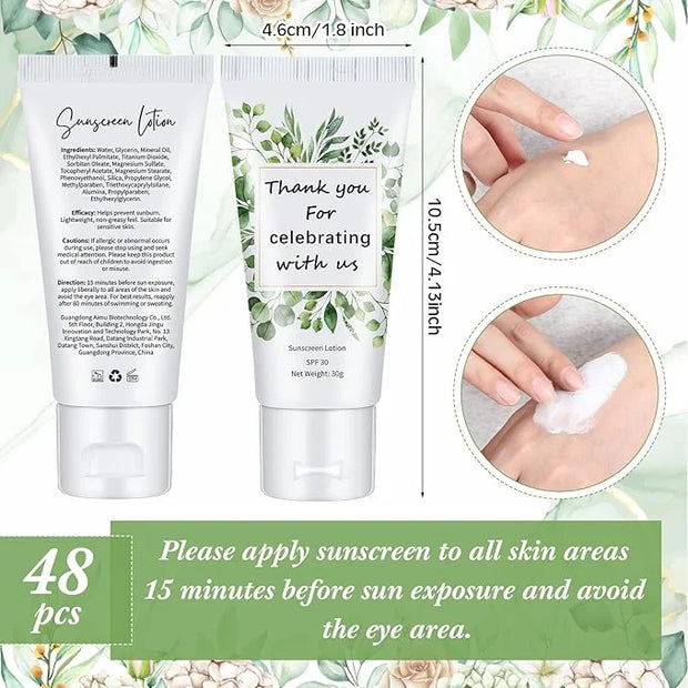 48 Pcs Mini Sunscreen Bulk for Summer Wedding Party SPF 30 Water Resistant Sunscreen Lotion Bulk 1oz Travel Size for Thank...