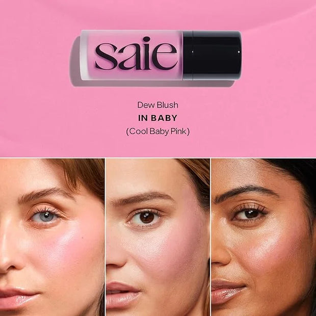 Saie SaieGlow Starter Kit - Hydrating + Highlighting Makeup Kit with Glowy Super Gel in Roseglow, Dew Blush in Baby, and G...