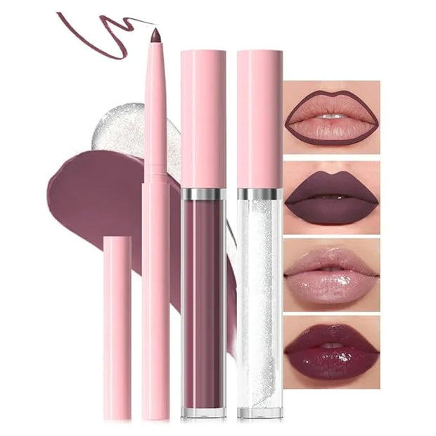 3-in-1Pink Nude Matte Lip Stain Kit | Waterproof Lip Liner + Hydrating Matte Lip Gloss + Nourishing Lip Oil | Long Lasting...