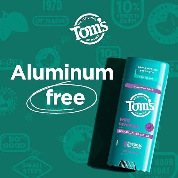 Tom's of Maine Wild Lavender Aluminum Free Natural Deodorant For Women & Men | Goes on Clear | Odor & Wetness Protection |...
