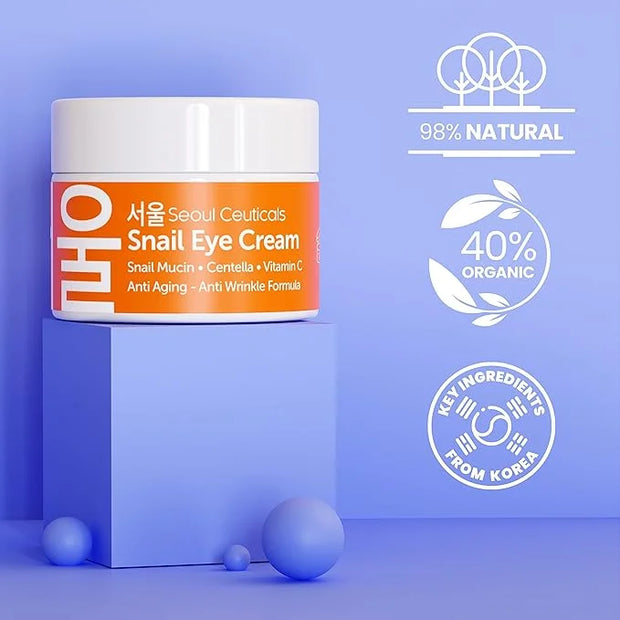 SeoulCeuticals Korean Snail Mucin Eye Cream - 97.5% Snail Filtrate K Beauty Anti Aging Under Eye Anti Wrinkle Eye Treatmen...