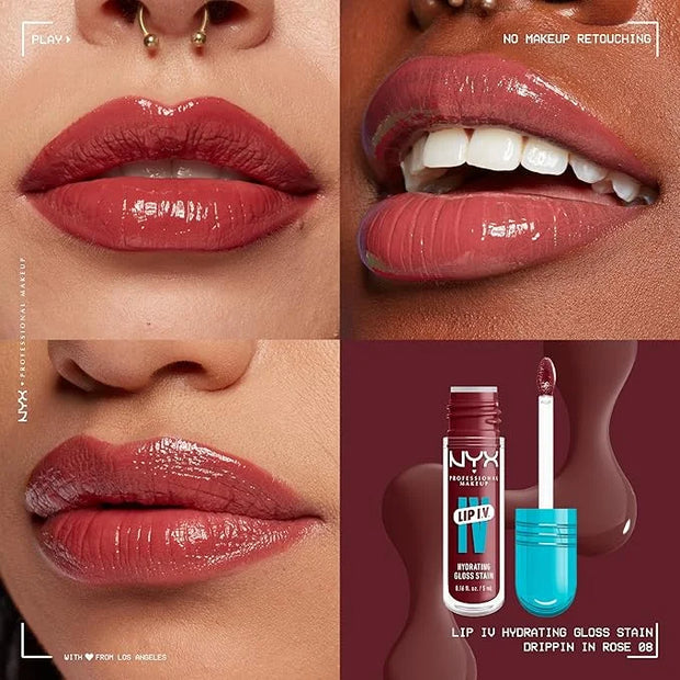 NYX PROFESSIONAL MAKEUP Lip IV Hydrating Glossy Lip Stain with 12HR Hydration - Drippin In Rose (Pink) - Product Image