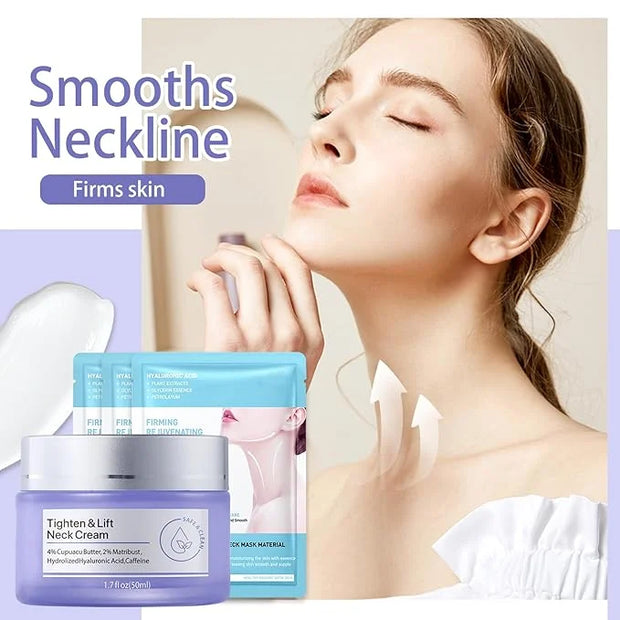 Neck Firming Cream and Neck Mask Set,Non-greasy Tighten Lift Firming Face Cream Skincare Moisturizer, 3 Pieces Deep Moistu...