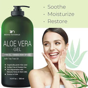 Aloe vera Gel - from 100% Pure Organic Aloe Infused with Manuka Honey, Stem Cell, Tea Tree Oil - Natural Raw Moisturizer f...