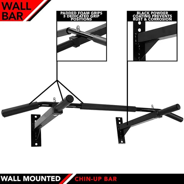 JFIT Wall Mounted Chin-Up Bar with Padded Foam Grips 400 LB - Product Image