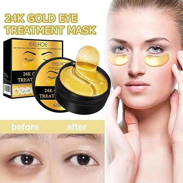 24K Gold Under Eye Patches - Hydrating Anti-Wrinkle Masks with Hyaluronic Acid, Vitamin C - Reduce Dark Circles, Puffiness...