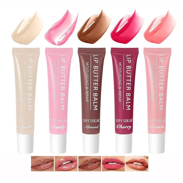 5 Colors Lip Balm Butter,Hydrating Lip Gloss Set,Plumping Lip Glow Oil,Nourishing Lip Care Repair Lip Mask with Natural In...