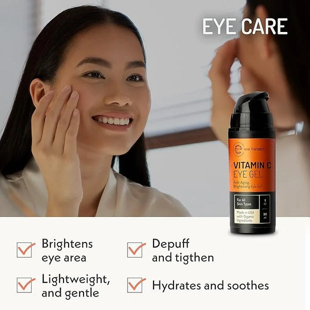 Eve Hansen Vitamin C Eye Gel - Under Eye Cream for Dark Circles and Puffiness - Anti-Aging Eye Repair Cream with Hyaluroni...