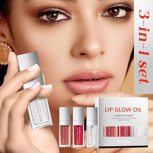 Liquid Lip Oil Gloss, 3 Pack Moisturizing Hydrating Nourishing Long Lasting Tinted Lip Gloss Plumper Gift Box for Teens Wo...