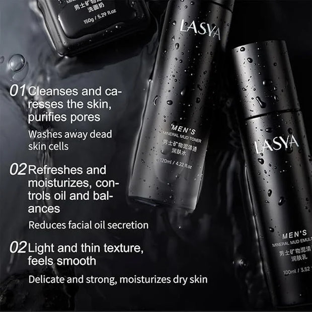 Men's Skin Set Cleansing Oil Control Moisturizing | Cleanser 5.28 oz | Toner 4.22 oz | Lotion 3.52 oz 3-Step Daily Routine...
