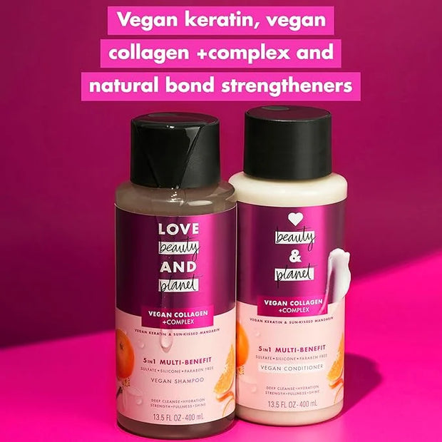 Love Beauty and Planet 5-in-1 Multi-Benefit Shampoo Vegan Keratin Collagen & Sun-Kissed Mandarin for a Deep Cleanse, Hydra...