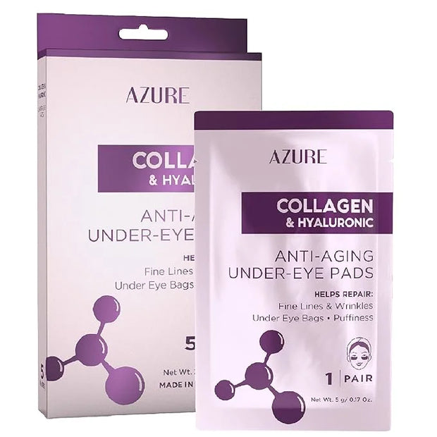 Azure Cosmetics Collagen & Hyaluronic Acid Anti Aging Under Eye Pads - Lifting & Moisturizing Eye Mask Patches - Reduces F...