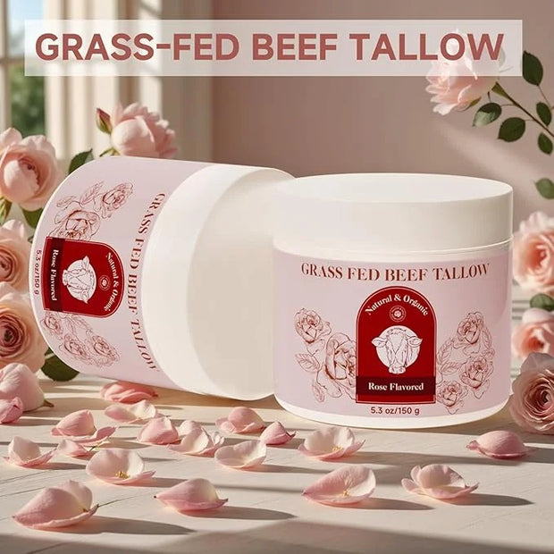 Beef Tallow for Skin, Whipped Beef Tallow For Skin, Tallow Face Moisturizer, Rose-Flavoured Whipped Tallow Face Cream Mois...